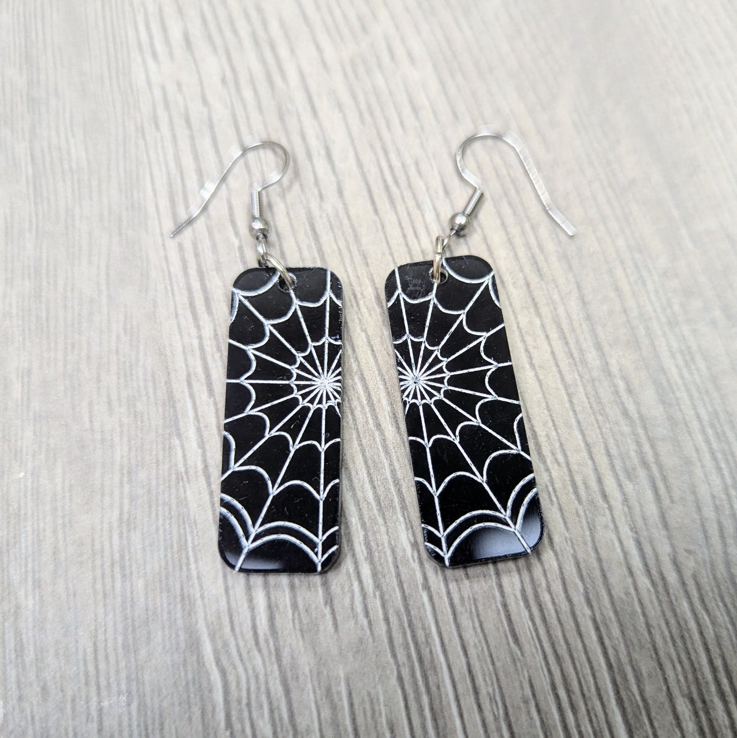 Black and White Spiderweb Acrylic Dangling Earrings