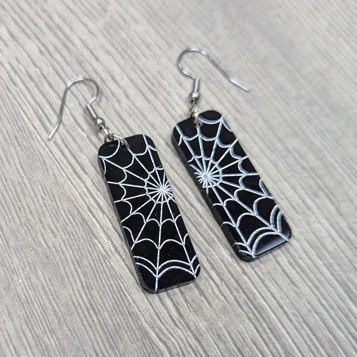 Black and White Spiderweb Acrylic Dangling Earrings