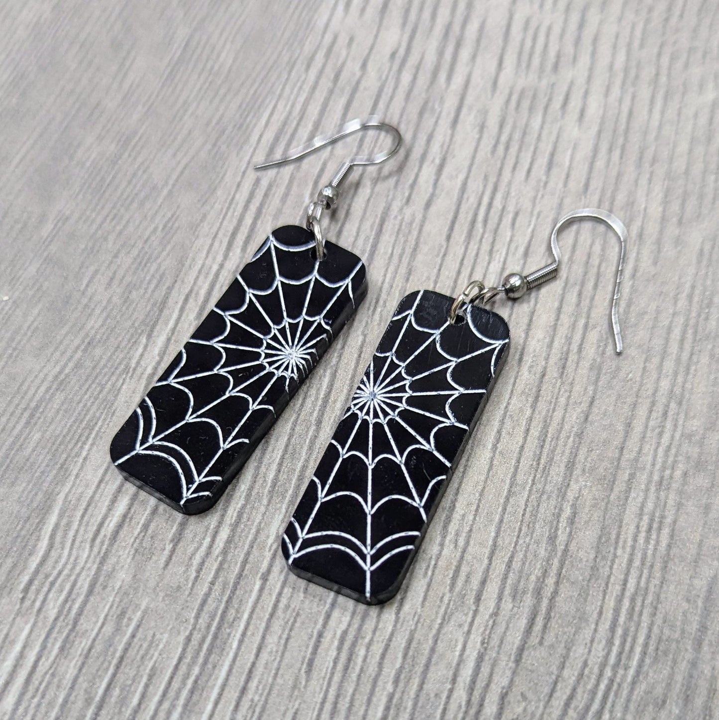 Black and White Spiderweb Acrylic Dangling Earrings