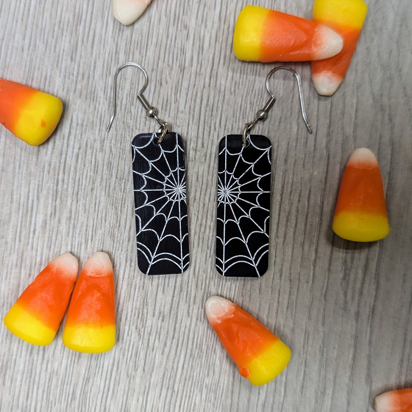 Black and White Spiderweb Acrylic Dangling Earrings