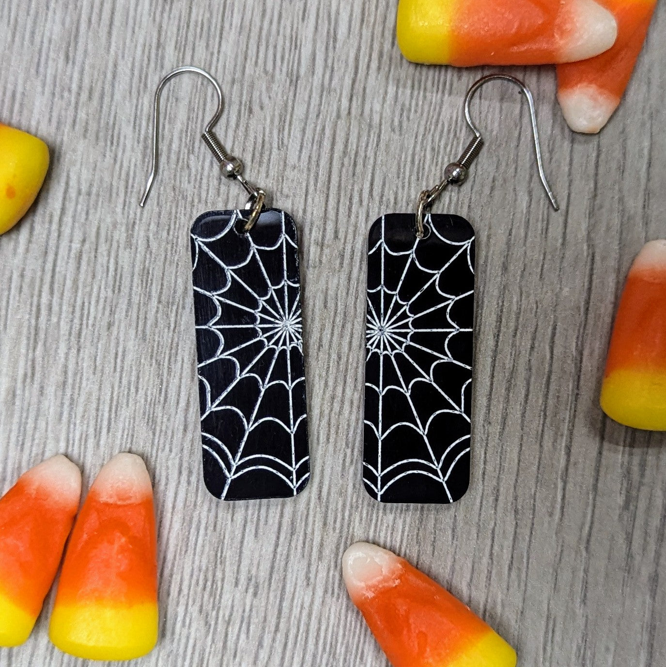 Black and White Spiderweb Acrylic Dangling Earrings