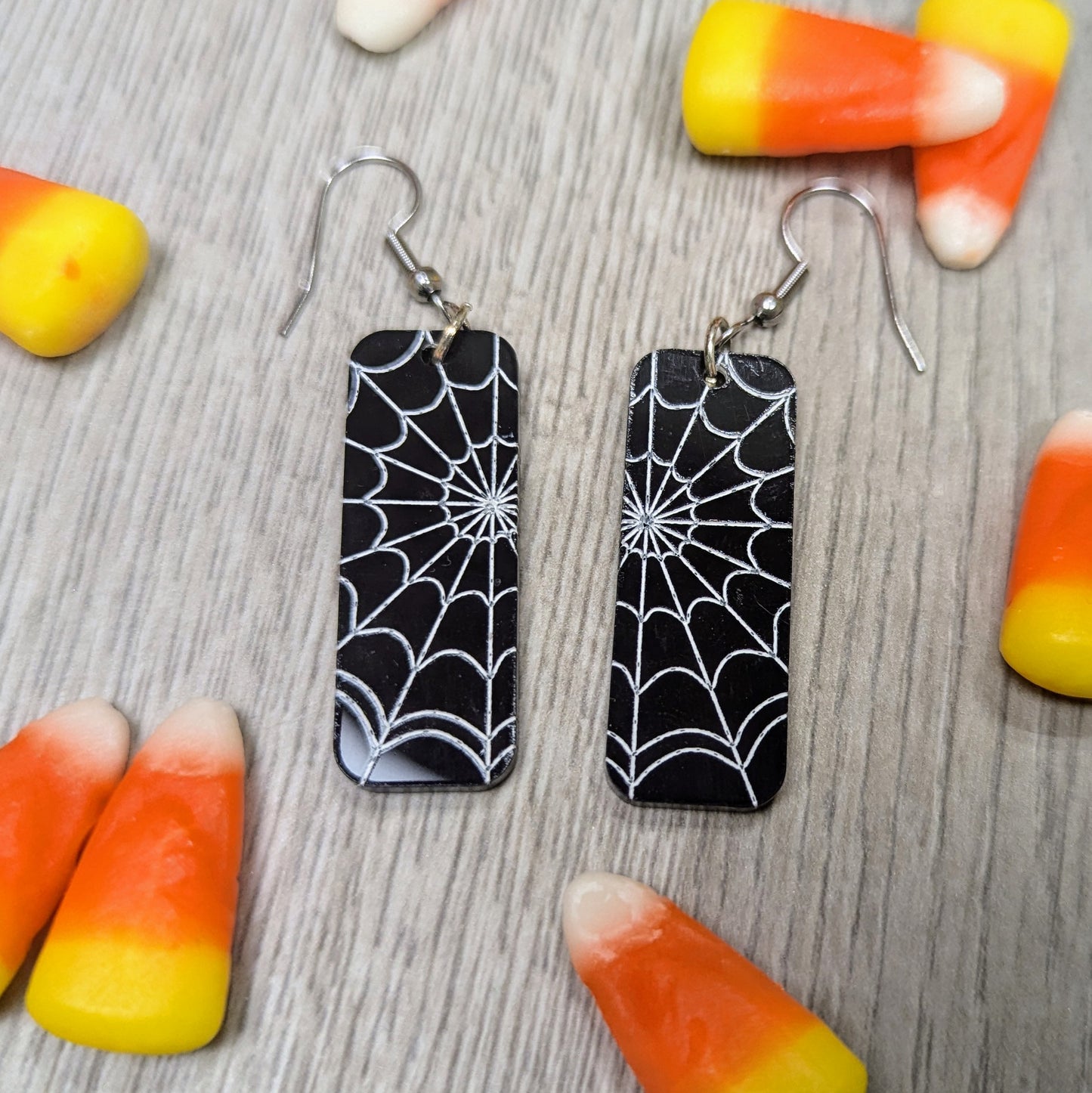 Black and White Spiderweb Acrylic Dangling Earrings