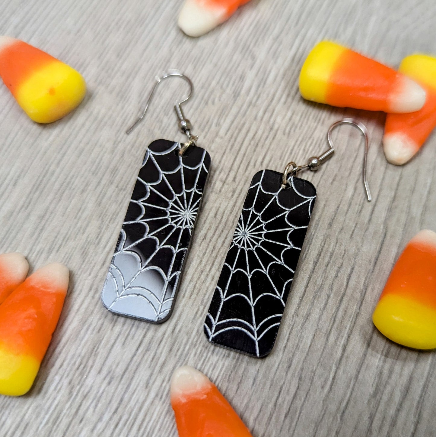 Black and White Spiderweb Acrylic Dangling Earrings