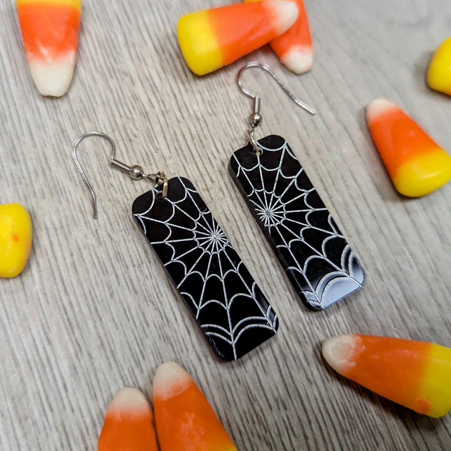 Black and White Spiderweb Acrylic Dangling Earrings