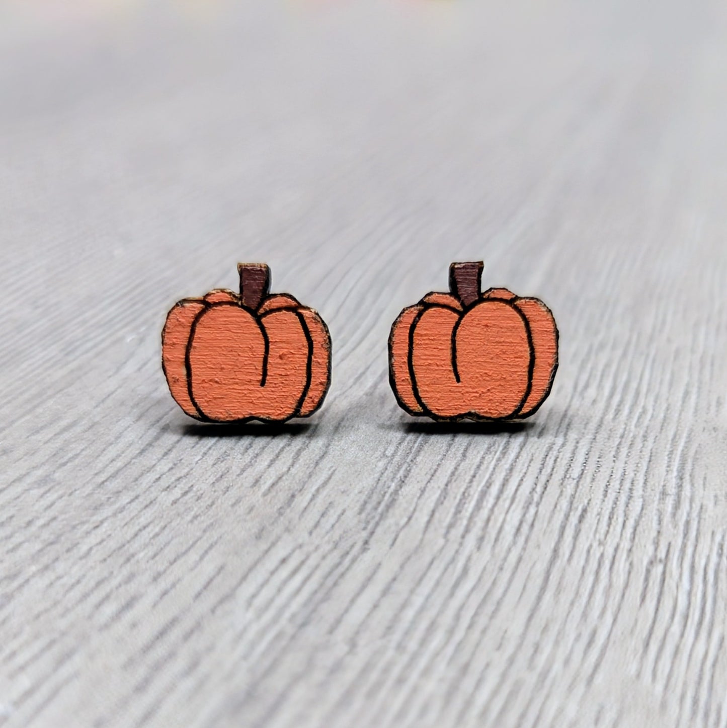 Hand painted wooden pumpkin stud earrings