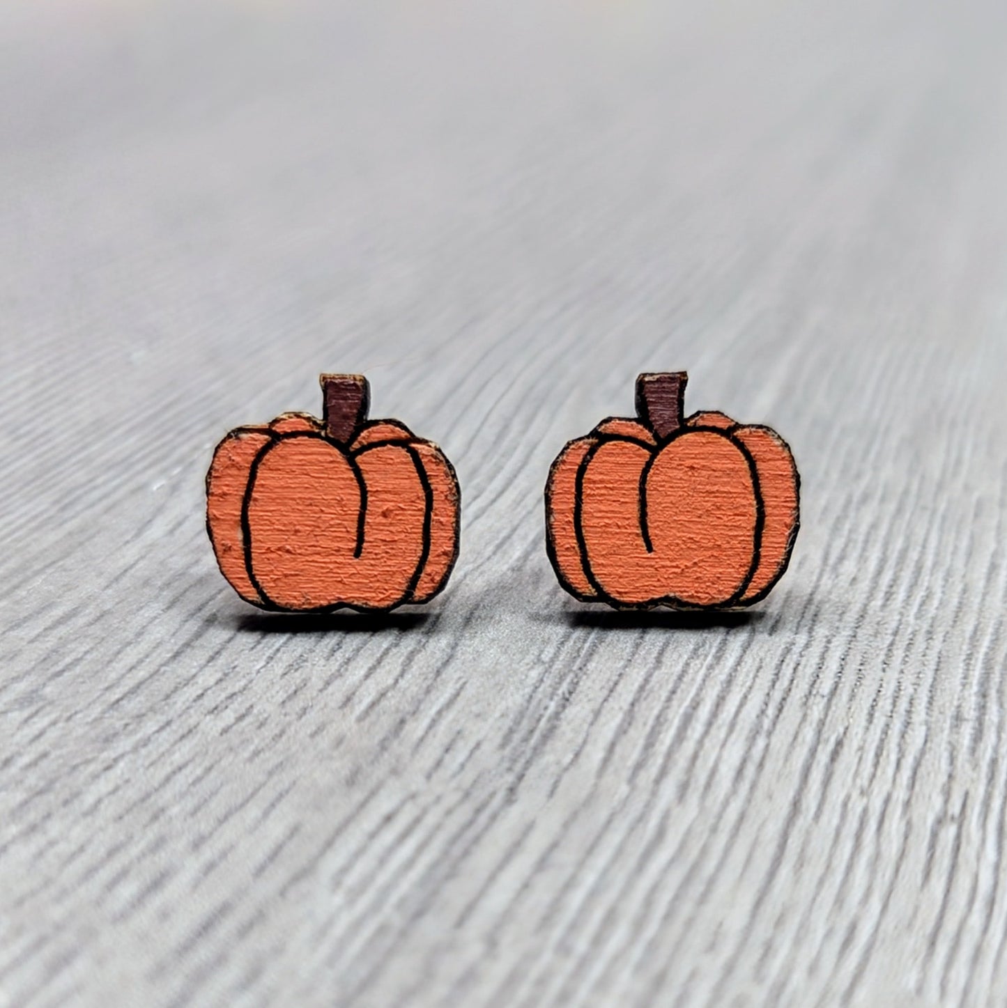 Hand painted wooden pumpkin stud earrings