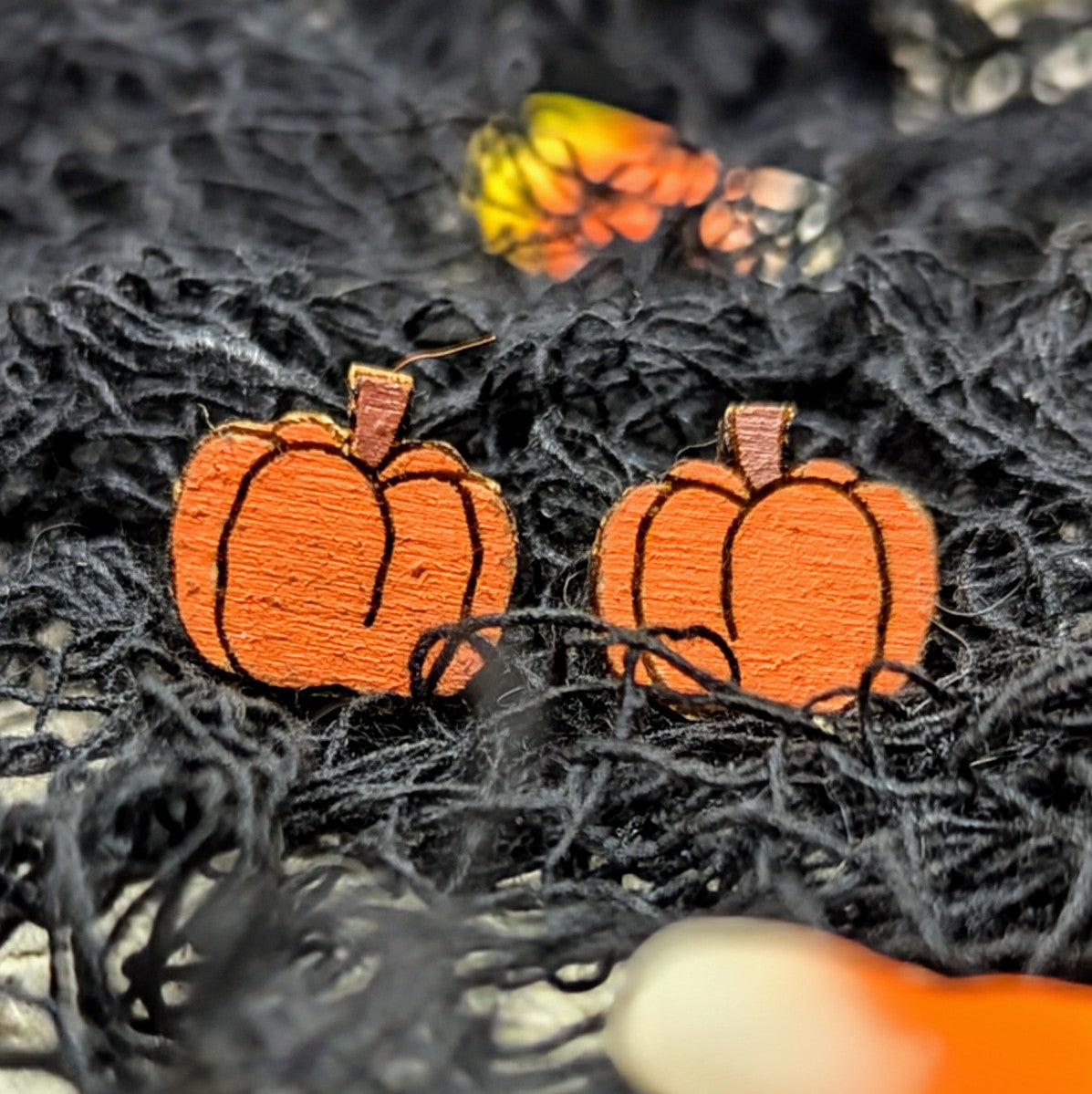 Hand painted wooden pumpkin stud earrings