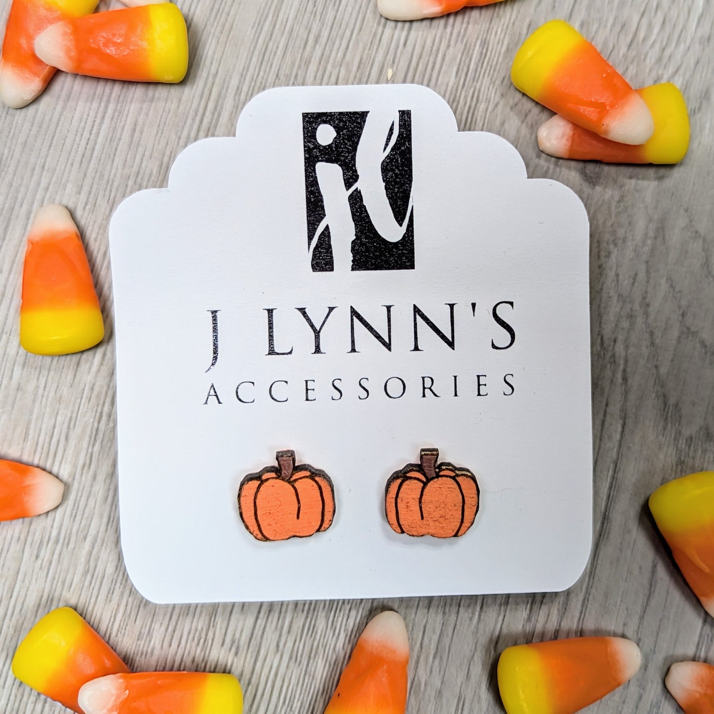 Hand painted wooden pumpkin stud earrings