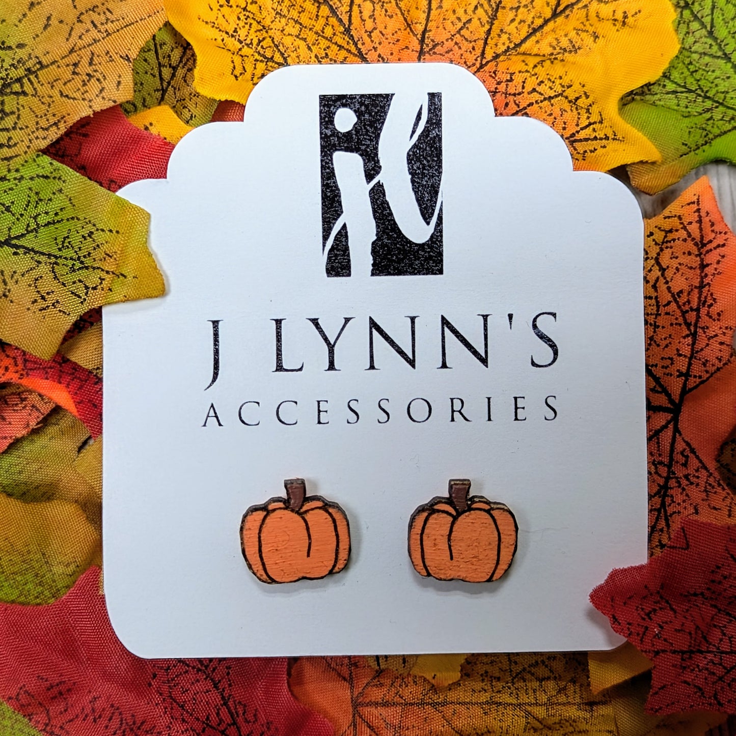 Hand painted wooden pumpkin stud earrings