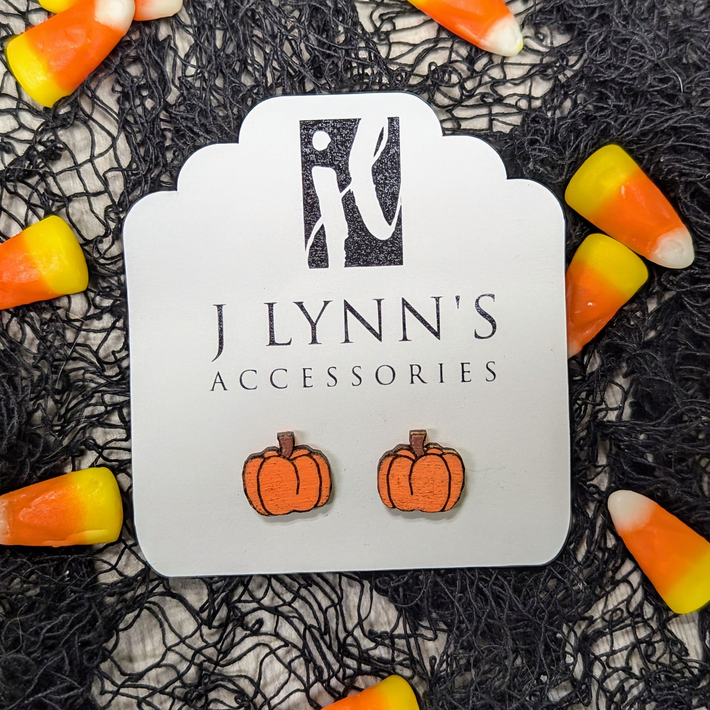 Hand painted wooden pumpkin stud earrings
