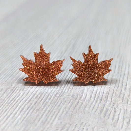 Acrylic glitter leaf earrings in an autumn harvest color
